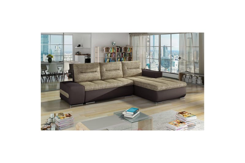 Sektionssoffa Eltap Ottavio 275x180x85 cm, Berlin 03, Soft 66, Beige, Mörkbrun, Höger