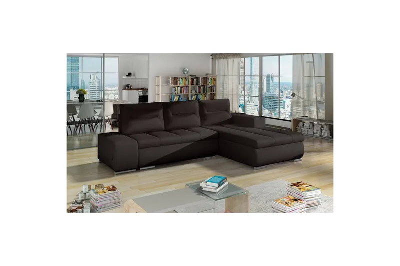 Sektionssoffa Eltap Ottavio 275x180x85 cm - Mjuka 66, Mjuka 15, Mörkbrun, Svart, Höger - Möbler - Soffa - Bäddsoffa - Bäddsoffa divan
