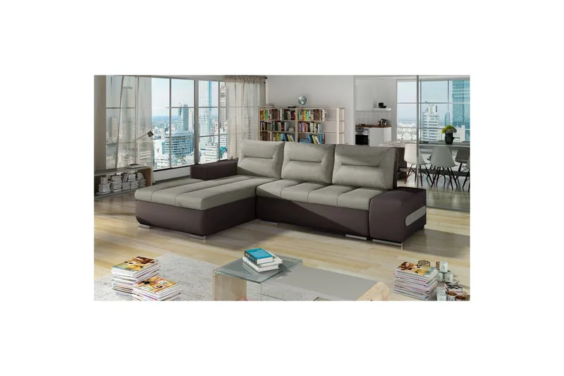 Sektionssoffa Eltap Ottavio 275x180x85 cm, Soro 13, Soft 66, Beige, Mörkbrun, Vänster