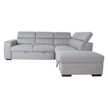 Selmar 4-sits Höger L-formad Hörnbäddsoffa med Förvaring i Tyg - Grå - Möbler - Soffa - Bäddsoffa - Bäddsoffa längsbäddad