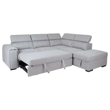 Selmar 4-sits Höger L-formad Hörnbäddsoffa med Förvaring i Tyg - Grå - Möbler - Soffa - Bäddsoffa - Bäddsoffa längsbäddad