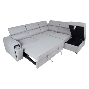 Selmar 4-sits Höger L-formad Hörnbäddsoffa med Förvaring i Tyg - Grå - Möbler - Soffa - Bäddsoffa - Bäddsoffa längsbäddad