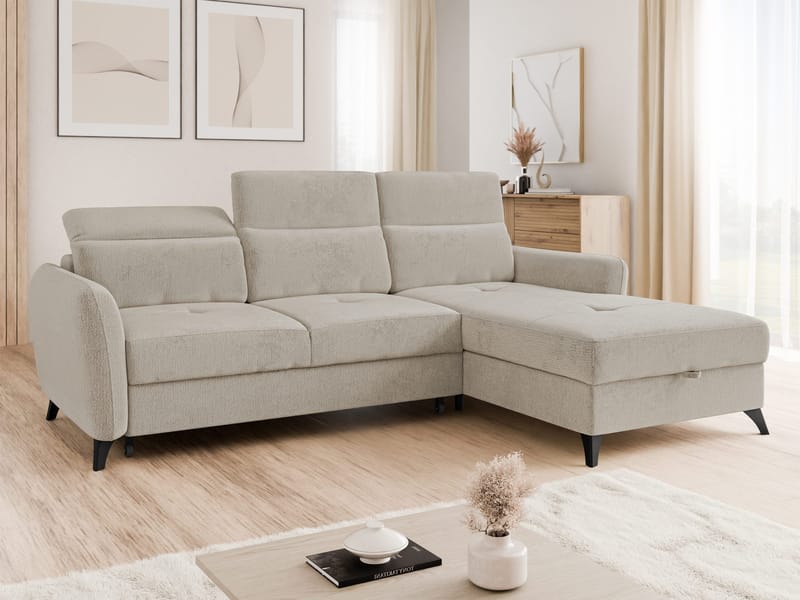 Sies 3-sits Bäddsoffa divan höger med förvaring - beige - Möbler - Soffa - Bäddsoffa - Hörnbäddsoffa