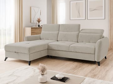 Sies 3-sits Bäddsoffa divan vänster med förvaring - beige - Möbler - Soffa - Bäddsoffa - Hörnbäddsoffa