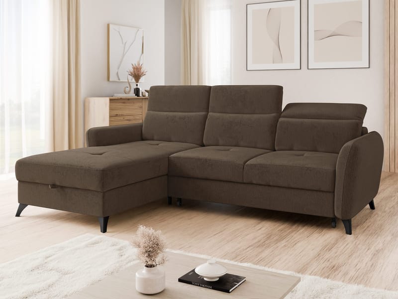 Sies 3-sits Bäddsoffa divan vänster med förvaring - brun - Möbler - Soffa - Bäddsoffa - Hörnbäddsoffa