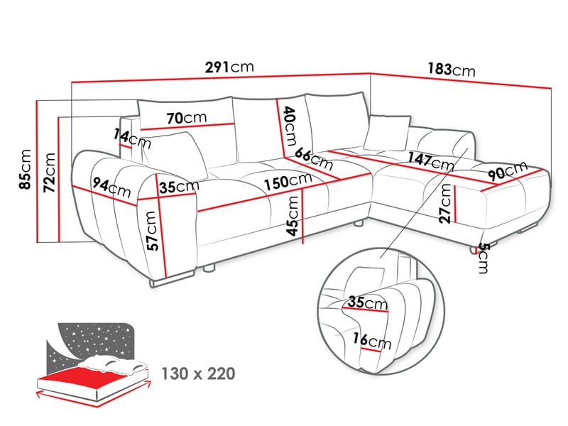 Simerly 4-sits Bäddsoffa divan vänster med förvaring - Brun - Möbler - Soffa - Bäddsoffa - Hörnbäddsoffa