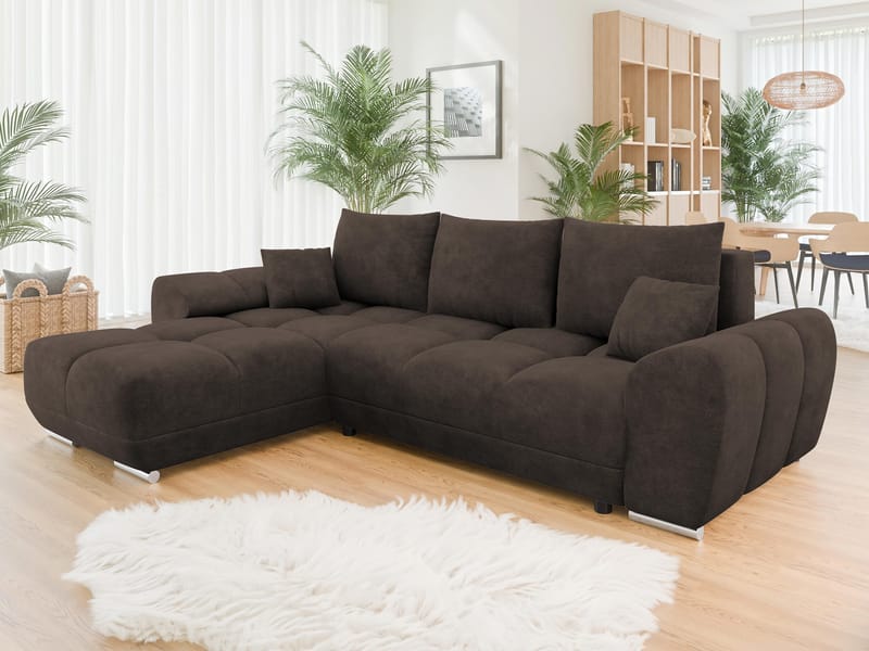 Simerly 4-sits Bäddsoffa divan vänster med förvaring - Brun - Möbler - Soffa - Bäddsoffa - Hörnbäddsoffa