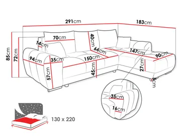 Simerly 4-sits Bäddsoffa divan vänster med förvaring - Grå - Möbler - Soffa - Bäddsoffa - Hörnbäddsoffa