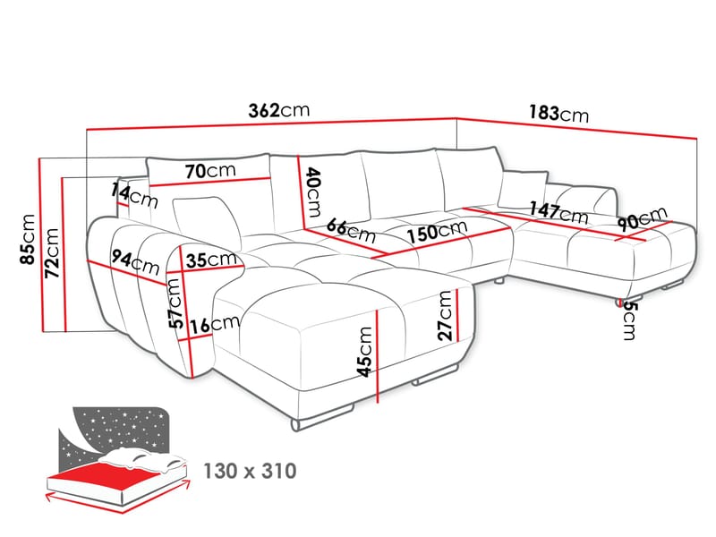 Simerly U-formad 5-sits Bäddsoffa med förvaring - grå - Möbler - Soffa - Bäddsoffa - Hörnbäddsoffa