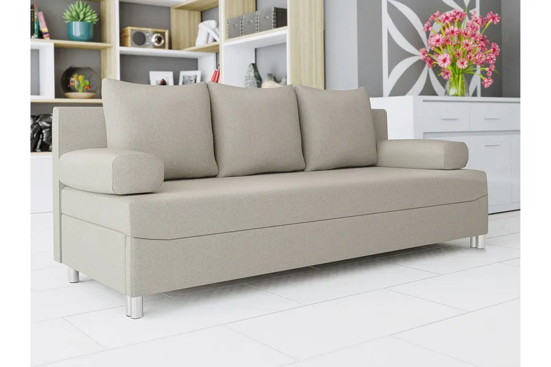 Skatteg 3-sits Längsbäddad Bäddsoffa 133x192 cm med Förvaring i Tyg - Beige - Möbler - Soffa - Bäddsoffa - 3 sits bäddsoffa