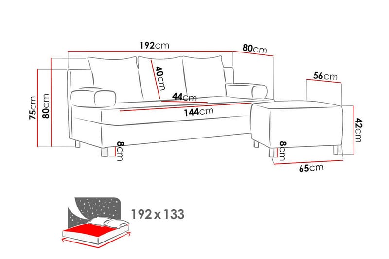 Skatteg Bäddsoffa med Sittpuff - Svart|Grå - Möbler - Soffa - Bäddsoffa - Bäddsoffa längsbäddad
