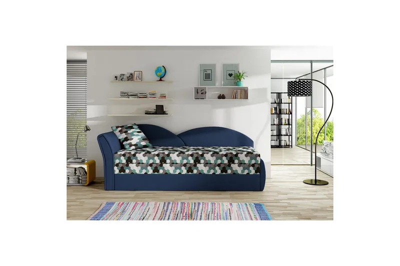 Soffa Eltap Aga 218x80x77 cm - Ac 01, Alova 79, Mönster, Blå, Vänster - Möbler - Soffa - Bäddsoffa - 3 sits bäddsoffa