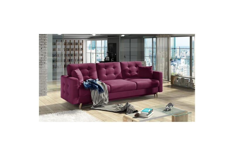Soffa Eltap Asgard 233x93x92 cm - Mat Velvet 68, Röd - Möbler - Soffa - Bäddsoffa - 3 sits bäddsoffa