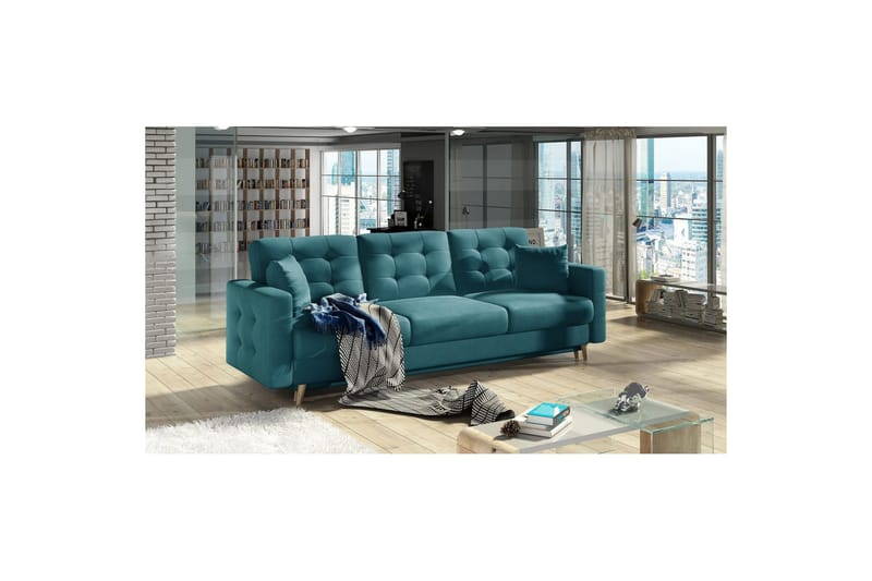Soffa Eltap Asgard 233x93x92 cm - Mat Velvet 75, Grön - Möbler - Soffa - Bäddsoffa - 3 sits bäddsoffa