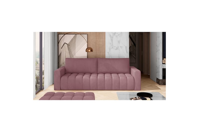 Soffa Eltap Lazaro 247x97x92 cm - Mat Velvet 63, Rosa - Möbler - Soffa - Bäddsoffa - 3 sits bäddsoffa