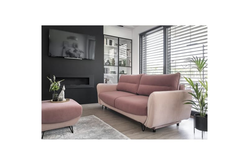 Soffa Eltap Silva 236x95x90 cm - Velvetmat 24, Matt Velvet 61, Rosa - Möbler - Soffa - Bäddsoffa - 3 sits bäddsoffa