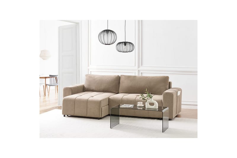 Soffa i höger hörn Högervänd Innvik - Brun, 213x156 cm - Möbler - Soffa - Bäddsoffa - Bäddsoffa längsbäddad
