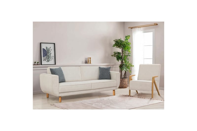 Sufian Bäddsoffa 3-sits - Ivory/Mediumfärgat trä - Möbler - Soffa - Bäddsoffa - 3 sits bäddsoffa