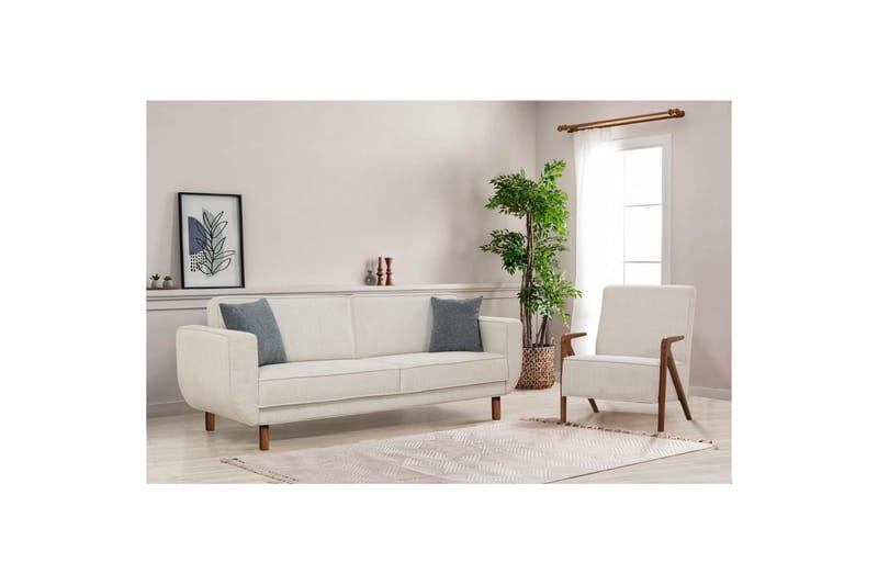 Sufian Bäddsoffa 3-sits - Mediumfärgat trä/Cremevit - Möbler - Soffa - Bäddsoffa - 3 sits bäddsoffa