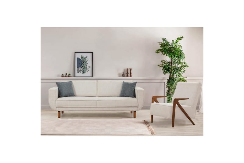 Sufian Bäddsoffa 3-sits - Mediumfärgat trä/Cremevit - Möbler - Soffa - Bäddsoffa - 3 sits bäddsoffa