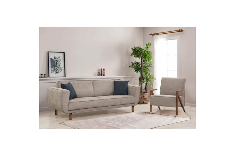 Sufian Bäddsoffa 3-sits - Mediumfärgat trä/Grå - Möbler - Soffa - Bäddsoffa - 3 sits bäddsoffa