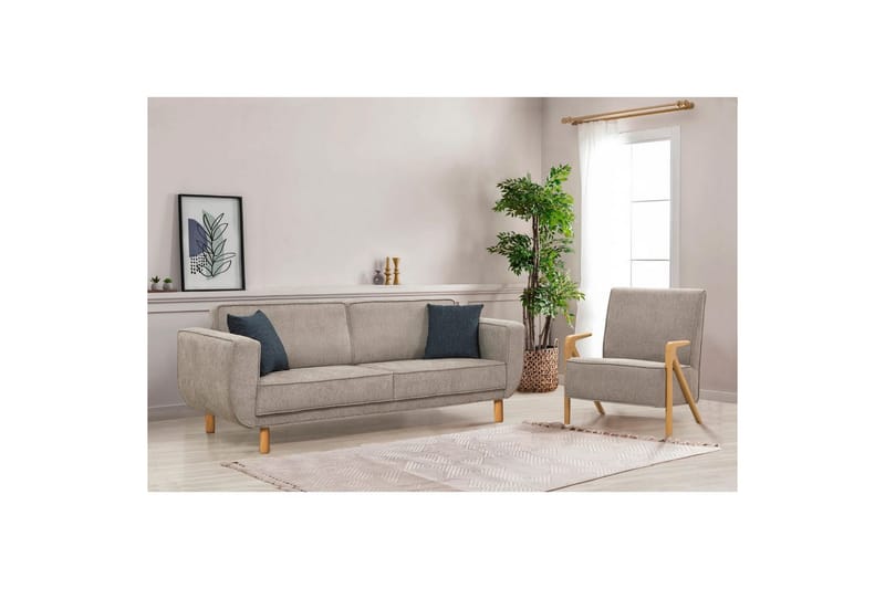 Sufian Bäddsoffa 3-sits - Mediumfärgat trä/Grå - Möbler - Soffa - Bäddsoffa - 3 sits bäddsoffa