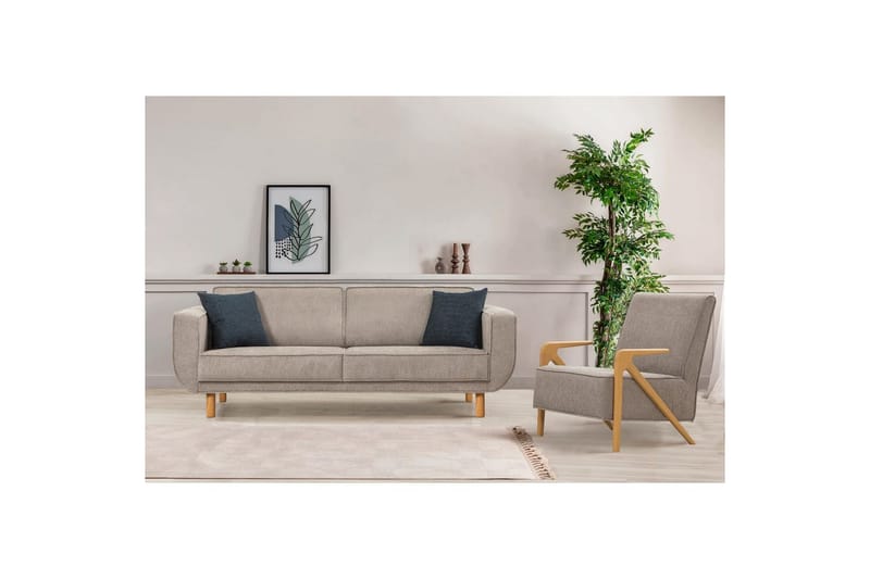 Sufian Bäddsoffa 3-sits - Mediumfärgat trä/Grå - Möbler - Soffa - Bäddsoffa - 3 sits bäddsoffa