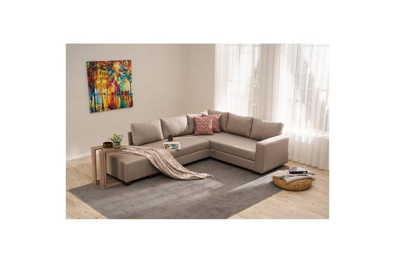Sufian Hörnbäddsoffa 4-sits - Beige - Möbler - Soffa - Bäddsoffa - Hörnbäddsoffa