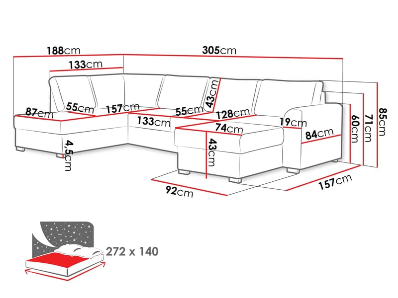 Taberk 5-sits U-Soffa med Divan Höger - Möbler - Soffa - Bäddsoffa - Hörnbäddsoffa