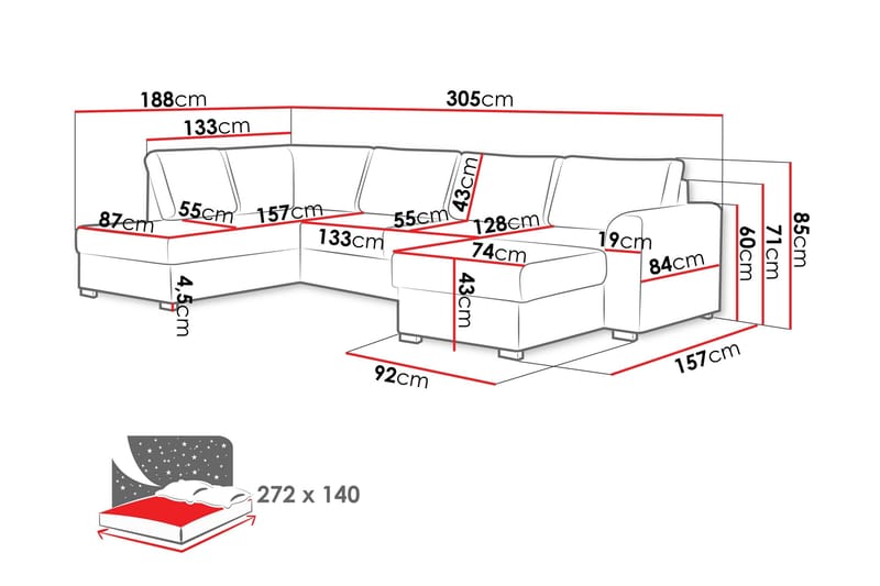 Taberk Bäddsoffa med Divan och Schäslong 4-sits - Beige - Möbler - Soffa - Bäddsoffa - Bäddsoffa divan