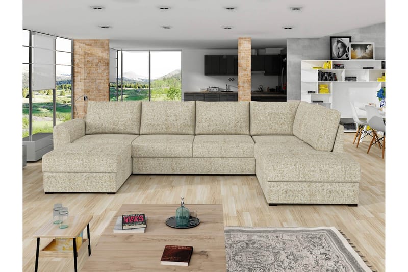 Taberk Bäddsoffa med Divan och Schäslong 4-sits - Beige - Möbler - Soffa - Bäddsoffa - Bäddsoffa divan