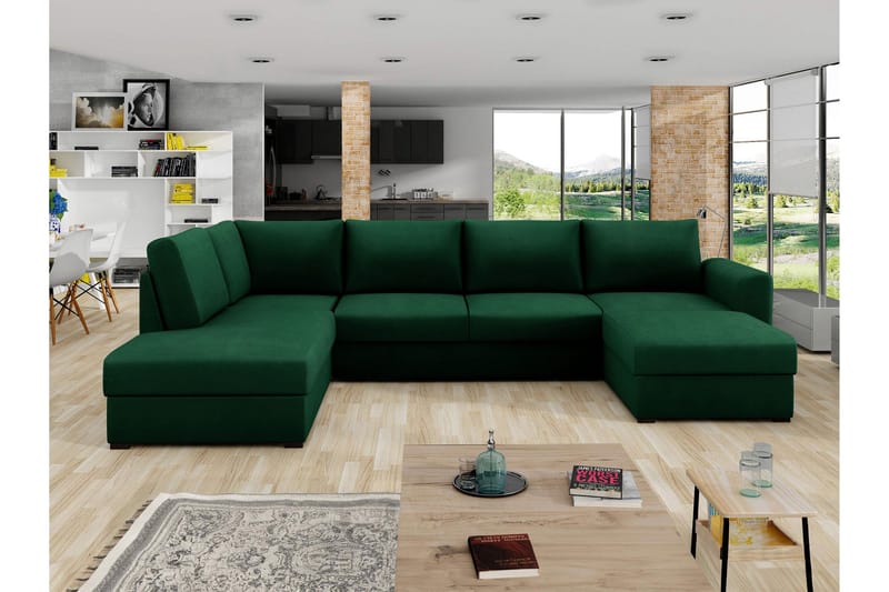 Taberk Bäddsoffa med Divan och Schäslong 4-sits - Grön - Möbler - Soffa - Bäddsoffa - Bäddsoffa divan