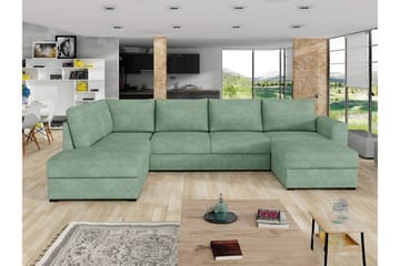 Taberk Bäddsoffa med Divan och Schäslong 4-sits i Bouclé - Grön - Möbler - Soffa - Bäddsoffa - Bäddsoffa divan