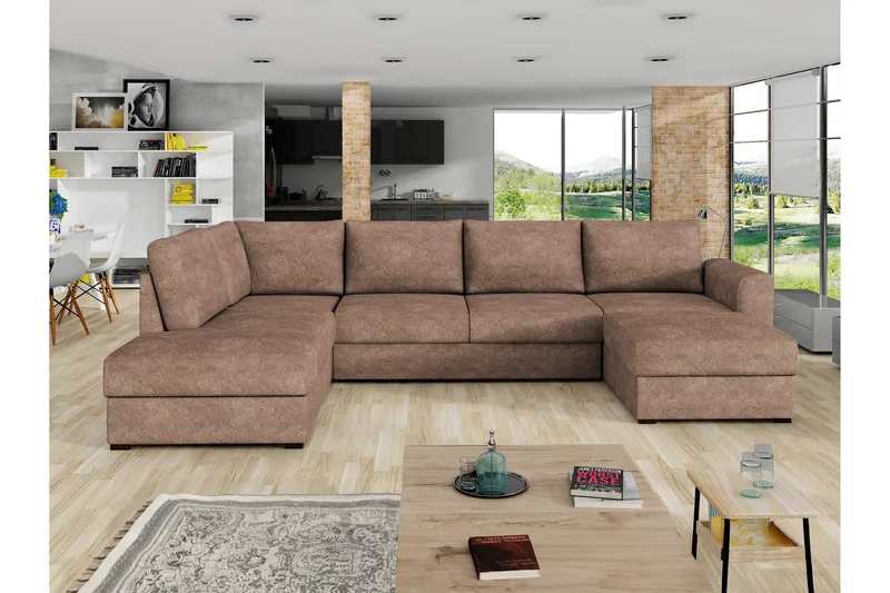 Taberk Bäddsoffa med Divan och Schäslong 4-sits i Bouclé - Rosa - Möbler - Soffa - Bäddsoffa - Bäddsoffa divan