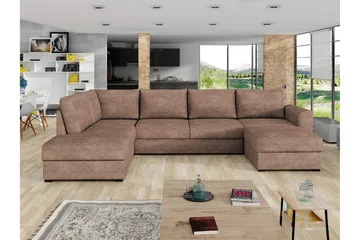 Taberk Bäddsoffa med Divan och Schäslong 4-sits i Bouclé - Rosa - Möbler - Soffa - Bäddsoffa - Bäddsoffa divan