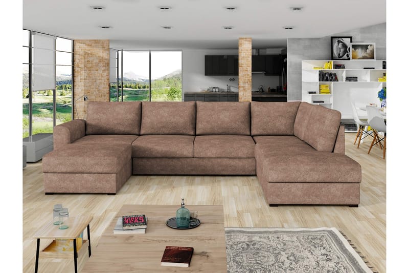 Taberk Bäddsoffa med Divan och Schäslong 4-sits i Bouclé - Rosa - Möbler - Soffa - Bäddsoffa - Bäddsoffa divan