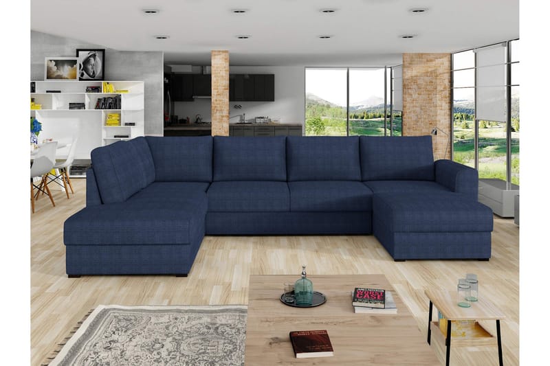 Taberk Bäddsoffa med Divan och Schäslong 4-sits i Chenille - Blå - Möbler - Soffa - Bäddsoffa - Bäddsoffa divan