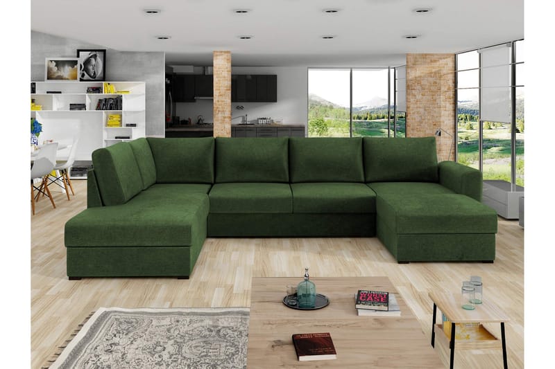 Taberk Bäddsoffa med Divan och Schäslong 4-sits i Chenille - Grön - Möbler - Soffa - Bäddsoffa - Bäddsoffa divan