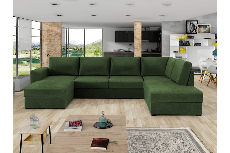 Taberk Bäddsoffa med Divan och Schäslong 4-sits i Chenille - Grön - Möbler - Soffa - Bäddsoffa - Bäddsoffa divan