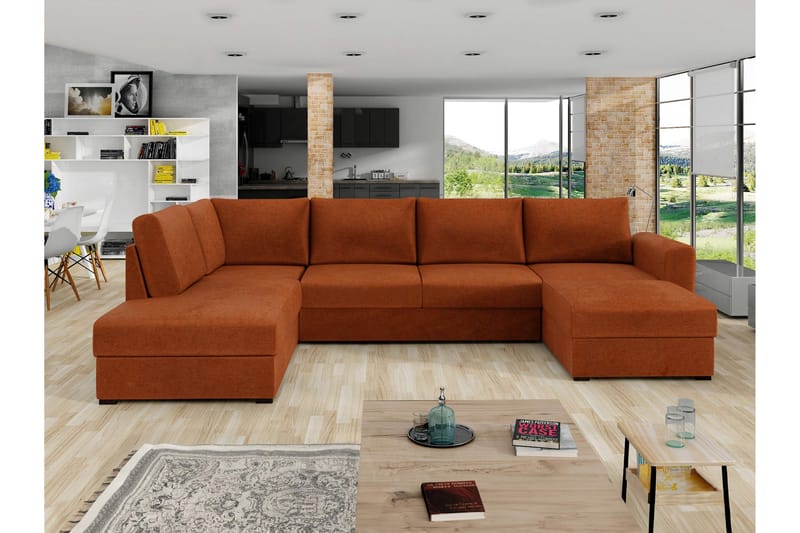 Taberk Bäddsoffa med Divan och Schäslong 4-sits i Chenille - Orange - Möbler - Soffa - Bäddsoffa - Bäddsoffa divan