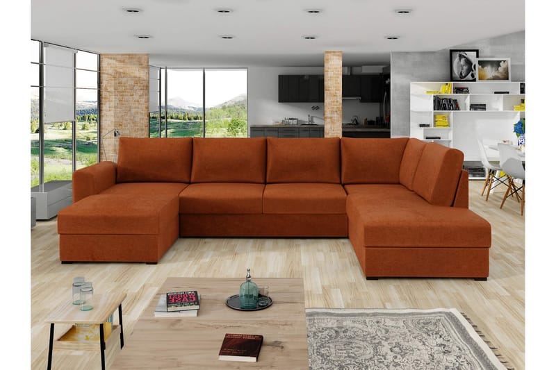 Taberk Bäddsoffa med Divan och Schäslong 4-sits i Chenille - Orange - Möbler - Soffa - Bäddsoffa - Bäddsoffa divan