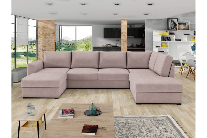Taberk Bäddsoffa med Divan och Schäslong 4-sits - Rosa - Möbler - Soffa - Bäddsoffa - Bäddsoffa divan