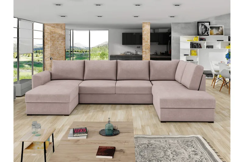 Taberk Bäddsoffa med Divan och Schäslong 4-sits - Rosa - Möbler - Soffa - Bäddsoffa - Bäddsoffa divan