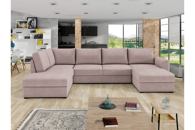 Taberk Bäddsoffa med Divan och Schäslong 4-sits - Rosa - Möbler - Soffa - Bäddsoffa - Bäddsoffa divan