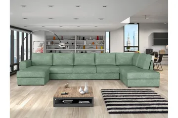 Taberk Bäddsoffa med Divan och Schäslong 5-sits i Bouclé - Grön - Möbler - Soffa - Bäddsoffa - Bäddsoffa divan