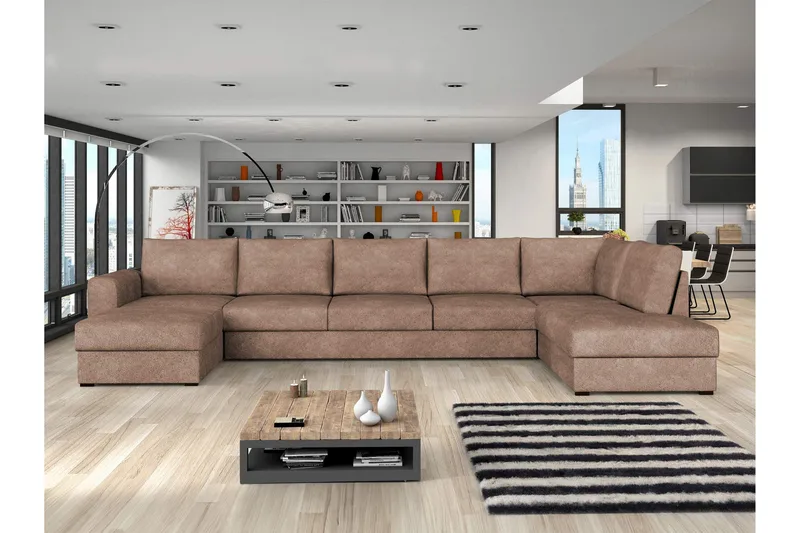 Taberk Bäddsoffa med Divan och Schäslong 5-sits i Bouclé - Rosa - Möbler - Soffa - Bäddsoffa - Bäddsoffa divan