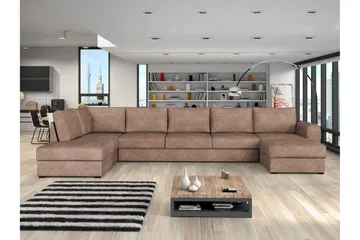 Taberk Bäddsoffa med Divan och Schäslong 5-sits i Bouclé - Rosa - Möbler - Soffa - Bäddsoffa - Bäddsoffa divan