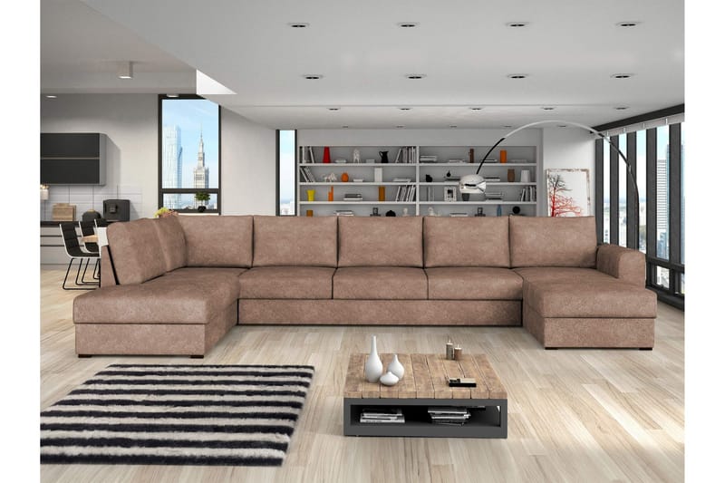 Taberk Bäddsoffa med Divan och Schäslong 5-sits i Bouclé - Rosa - Möbler - Soffa - Bäddsoffa - Bäddsoffa divan