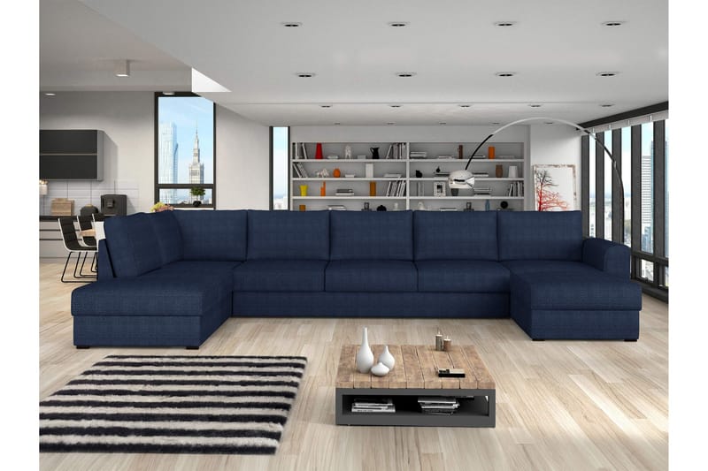 Taberk Bäddsoffa med Divan och Schäslong 5-sits i Chenille - Blå - Möbler - Soffa - Bäddsoffa - Bäddsoffa divan