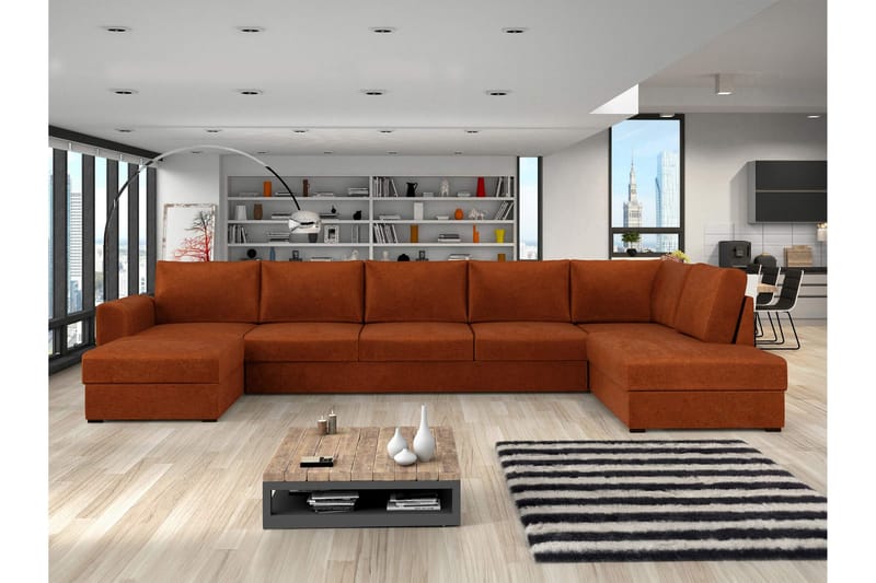 Taberk Bäddsoffa med Divan och Schäslong 5-sits i Chenille - Orange - Möbler - Soffa - Bäddsoffa - Bäddsoffa divan